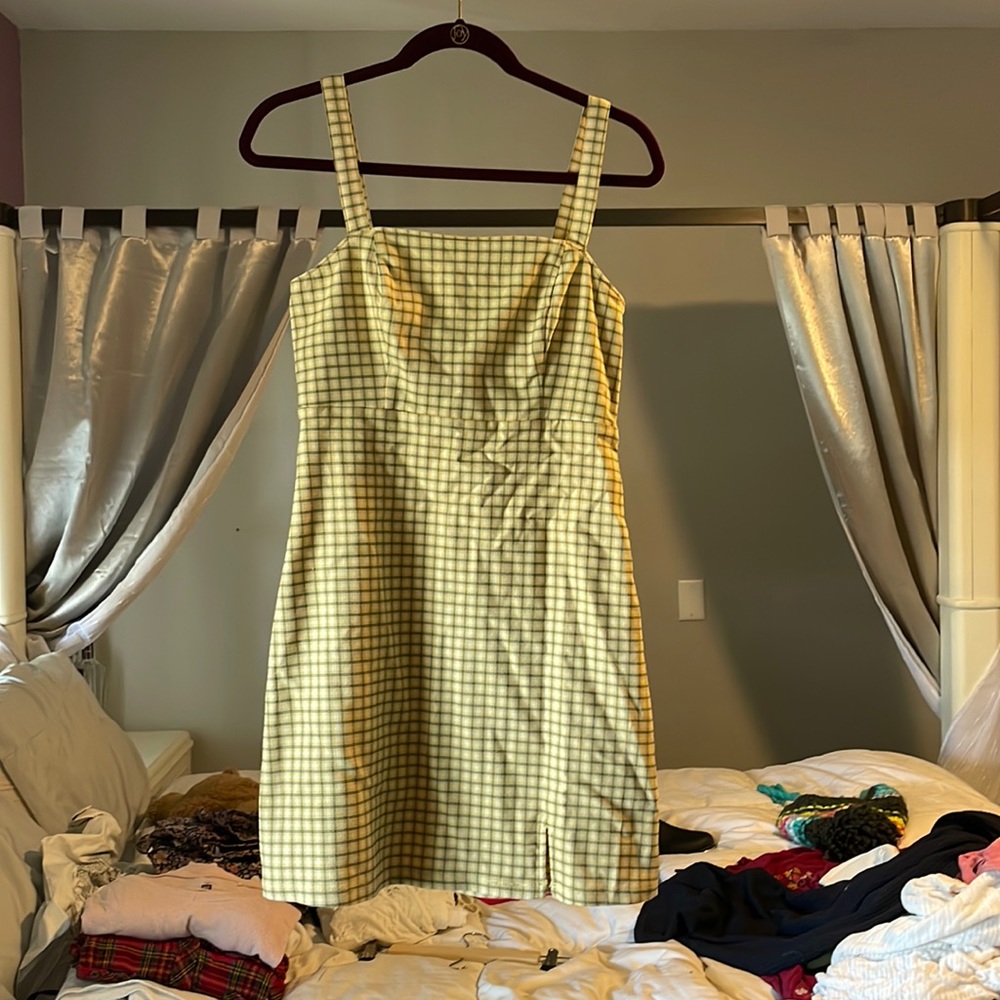 yellow checkered mini dress